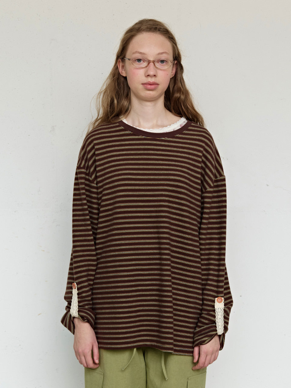 FUN FROM FUN Loose Fit Stripe Tee, Brown