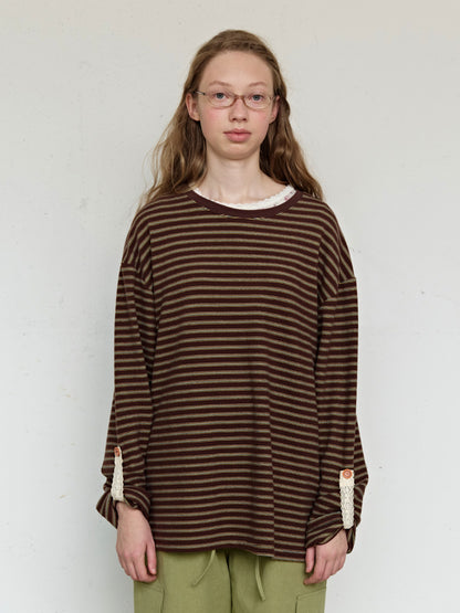 FUN FROM FUN Loose Fit Stripe Tee, Brown