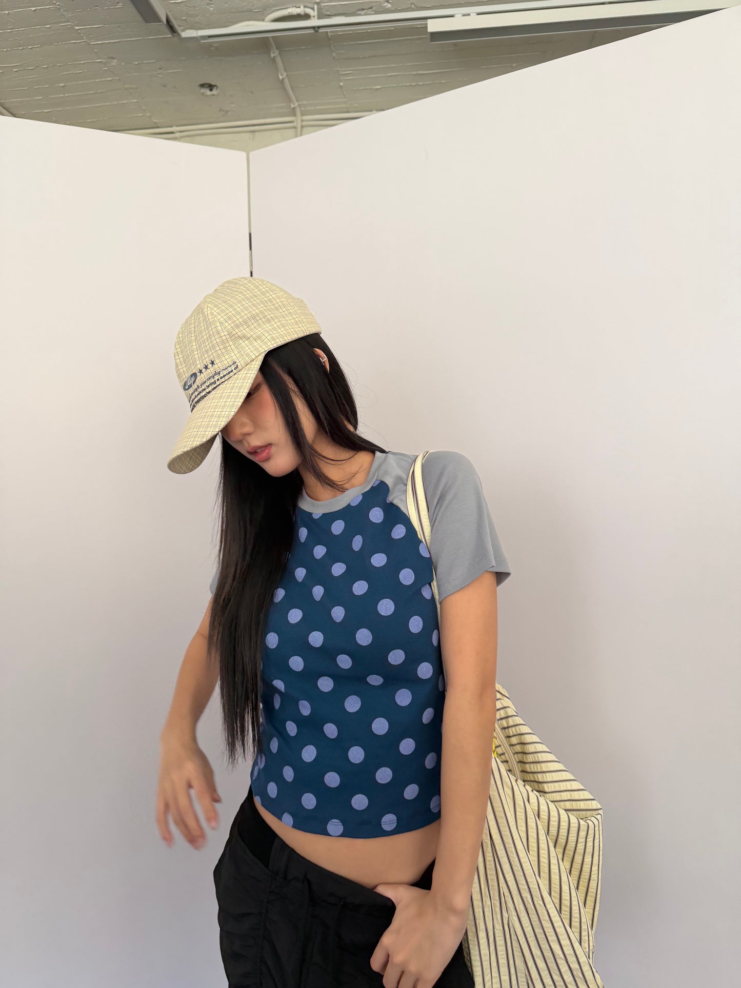 Large Polka Dot Patchwork Sleeve T-shirt