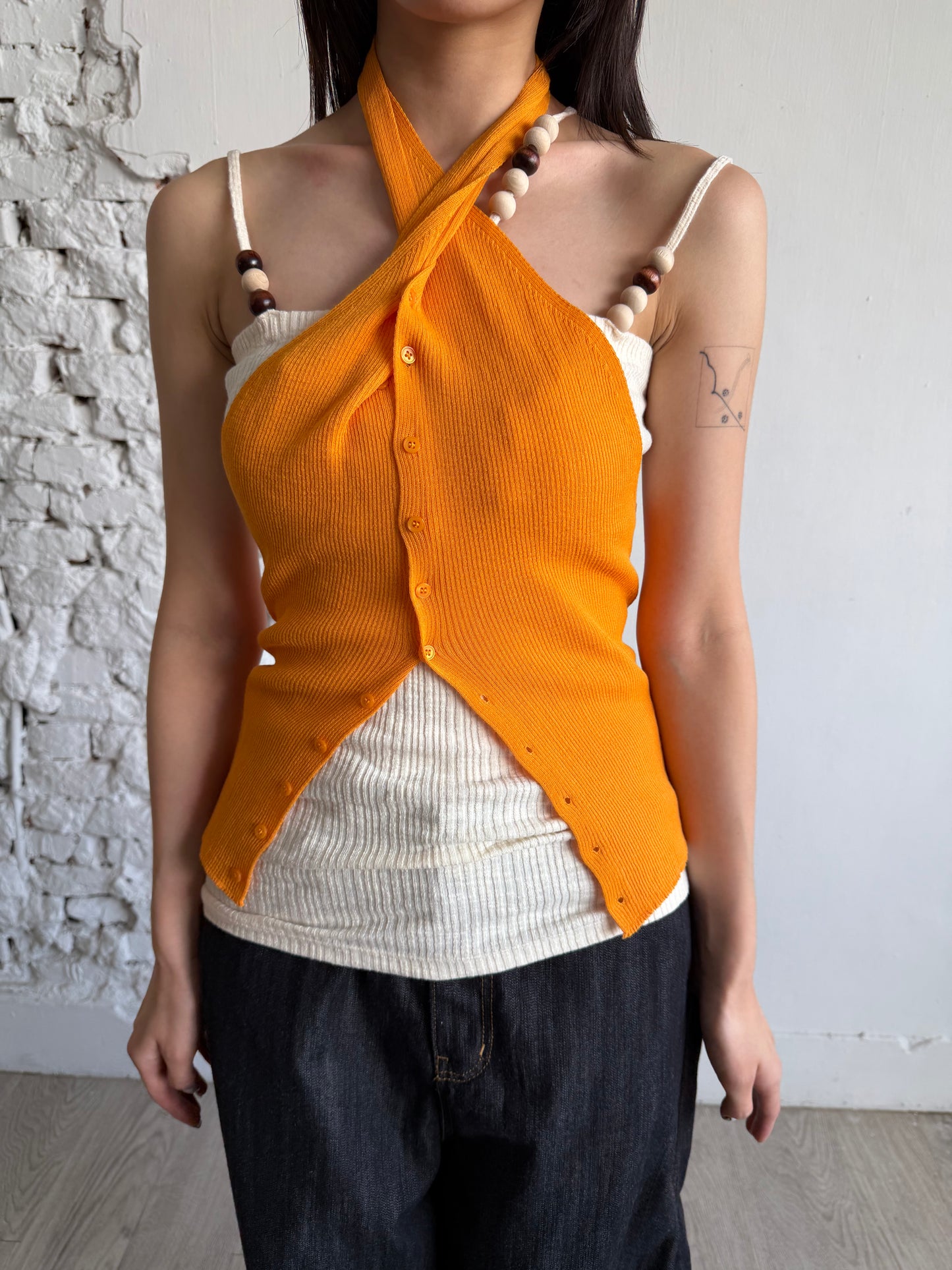 Beaded Ribbed Flat Vest