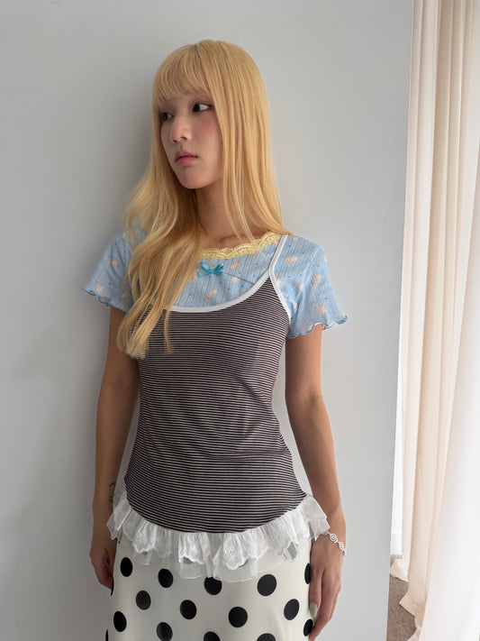 Striped hem mesh tank top