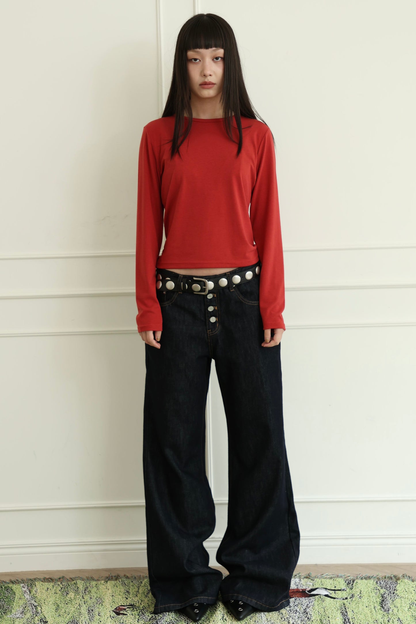 Button-up low-rise flared jeans