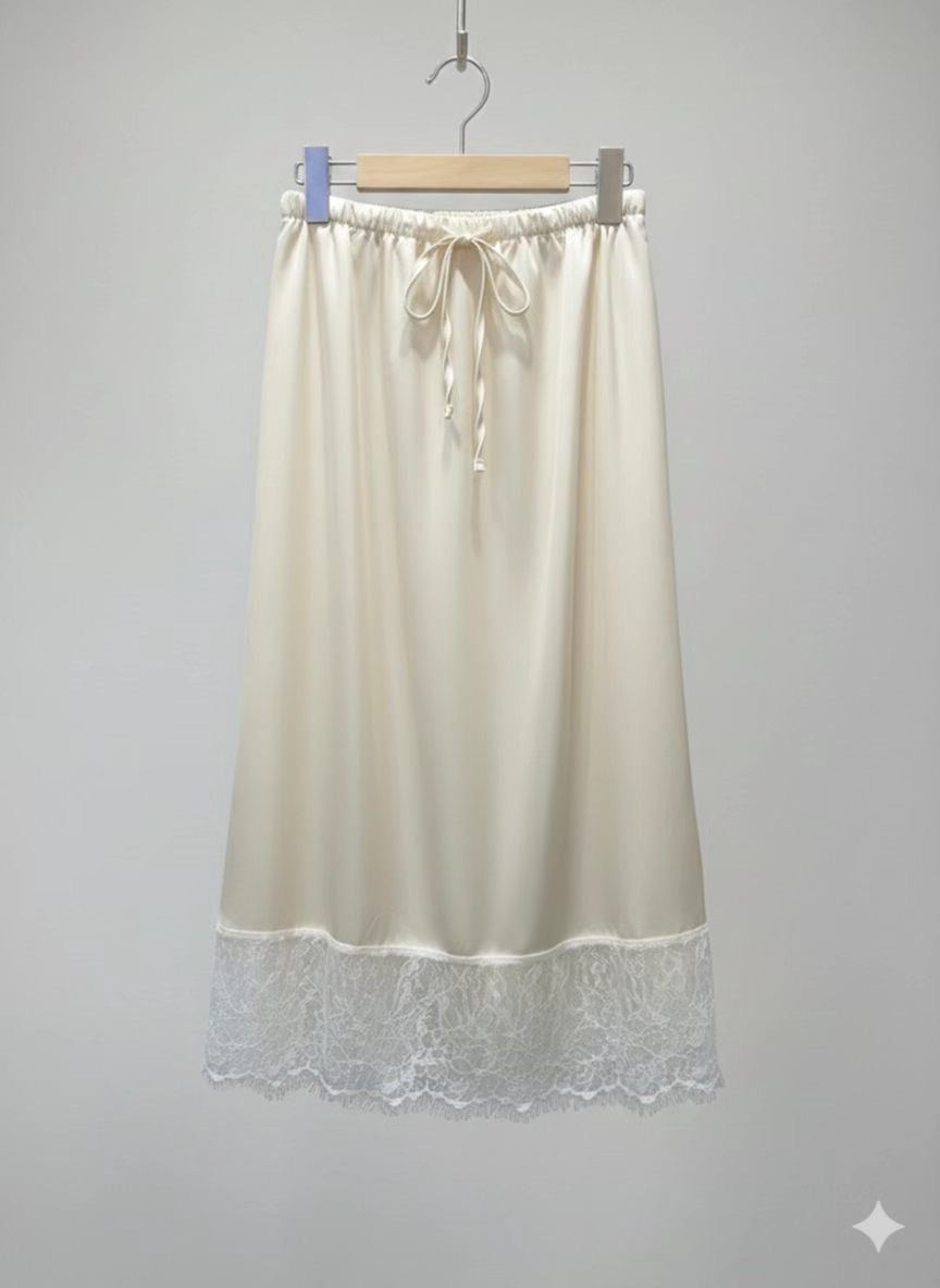 Lace Satin Midi Skirt