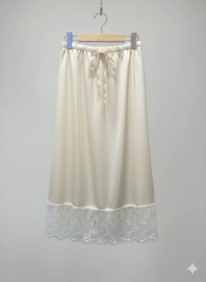 Lace Satin Midi Skirt