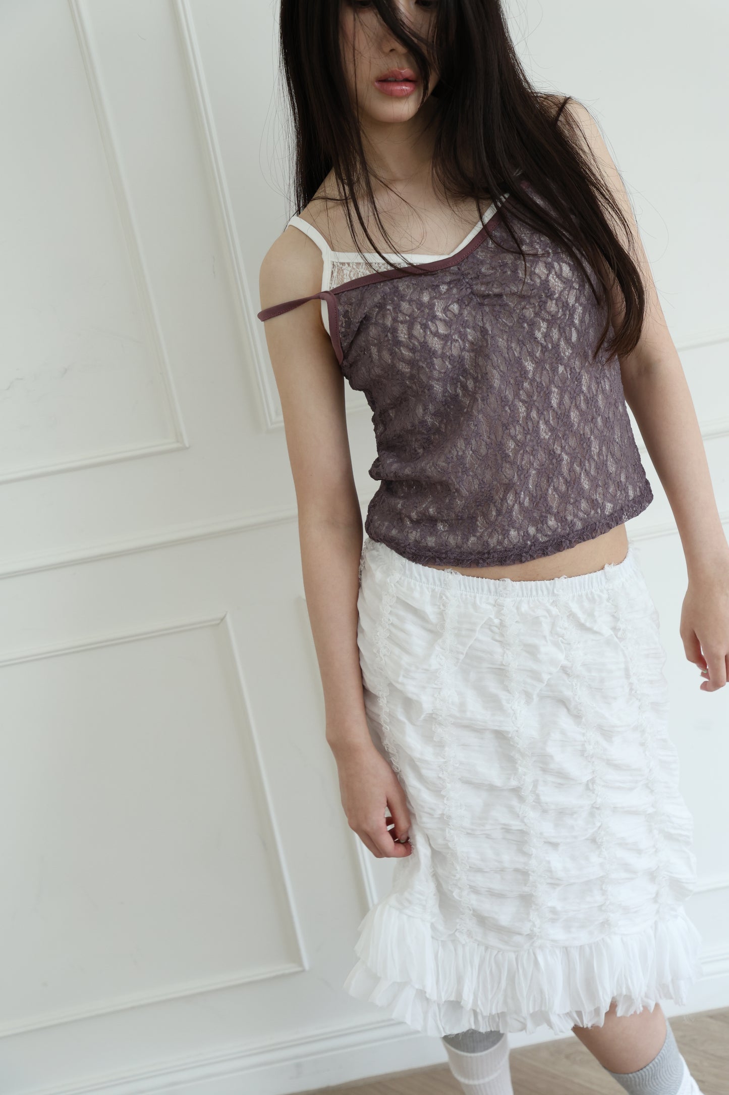 Lace sheer V-neck spaghetti strap vest