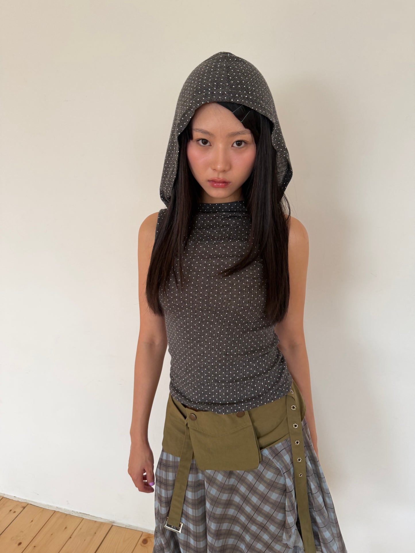 Polka Hood Sleeveless Top