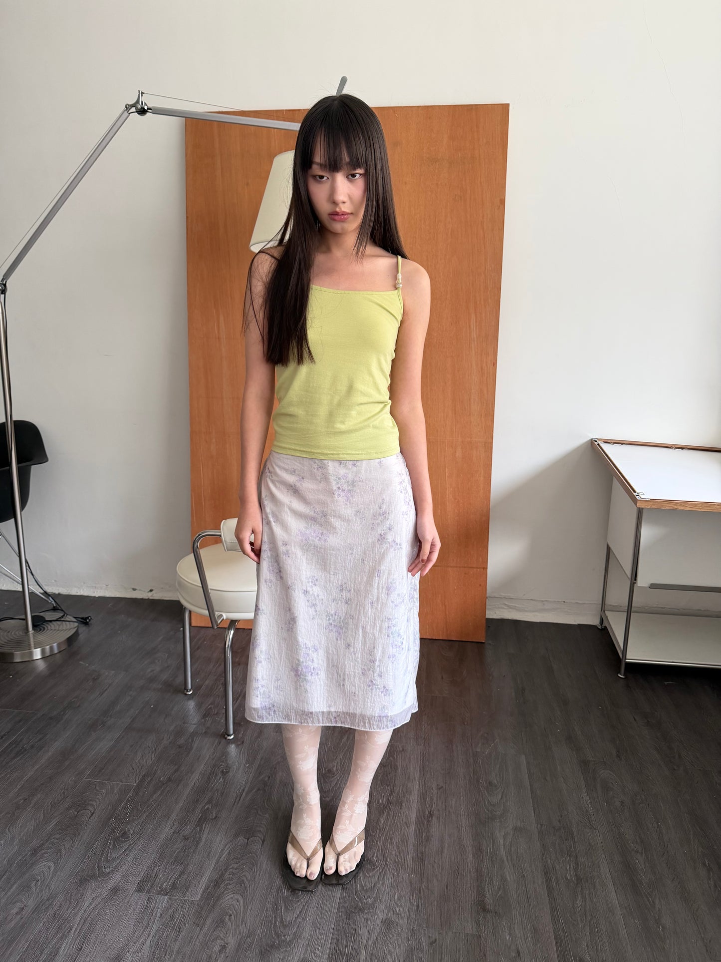 Sheer floral straight skirt