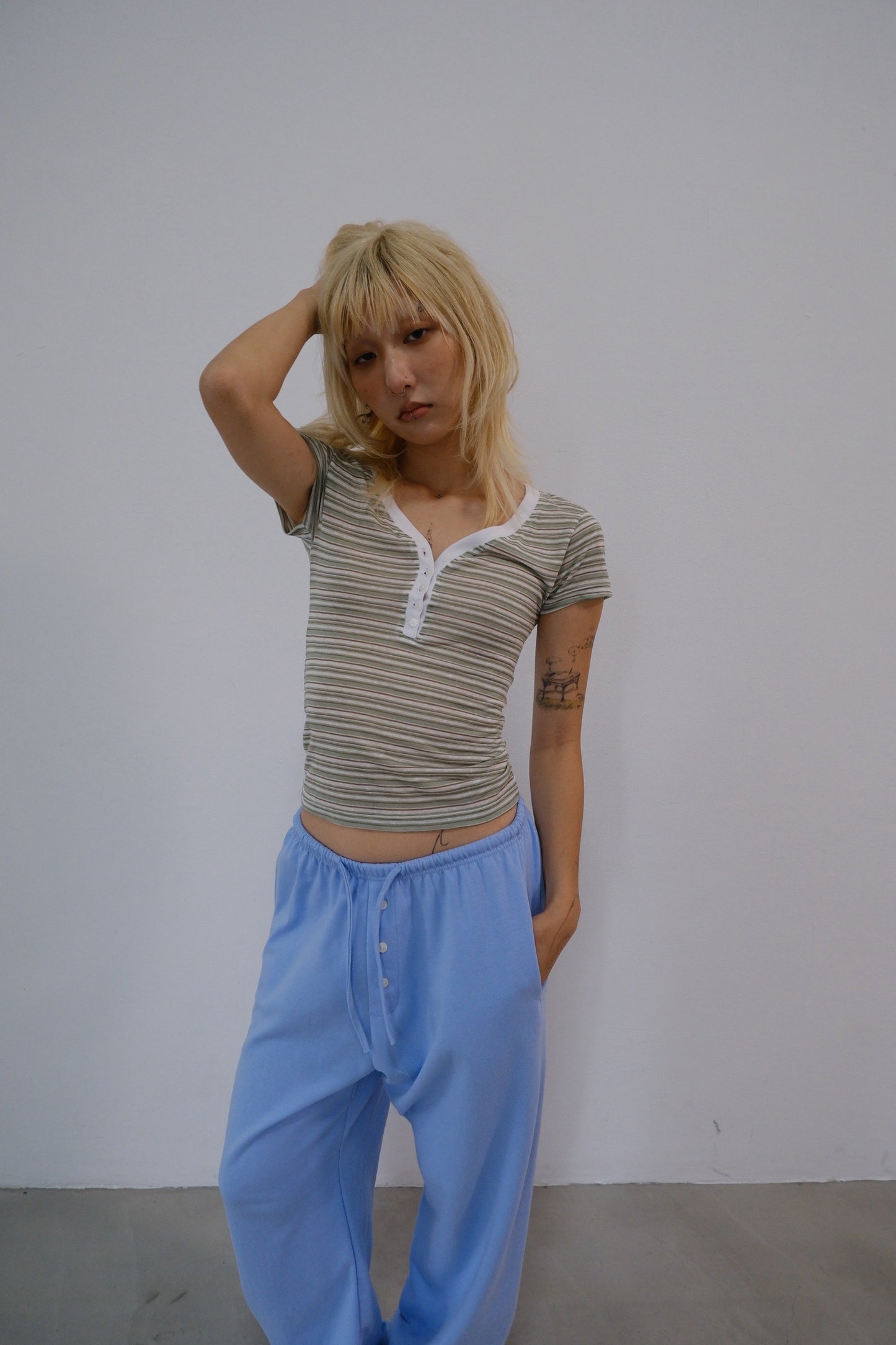 Mint Stripe Henley Tee