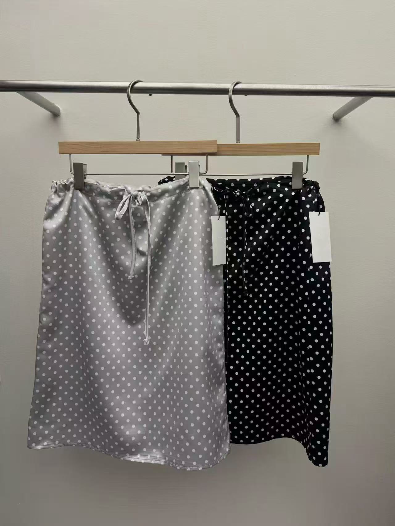 Satin Polka Dot Midi Skirt