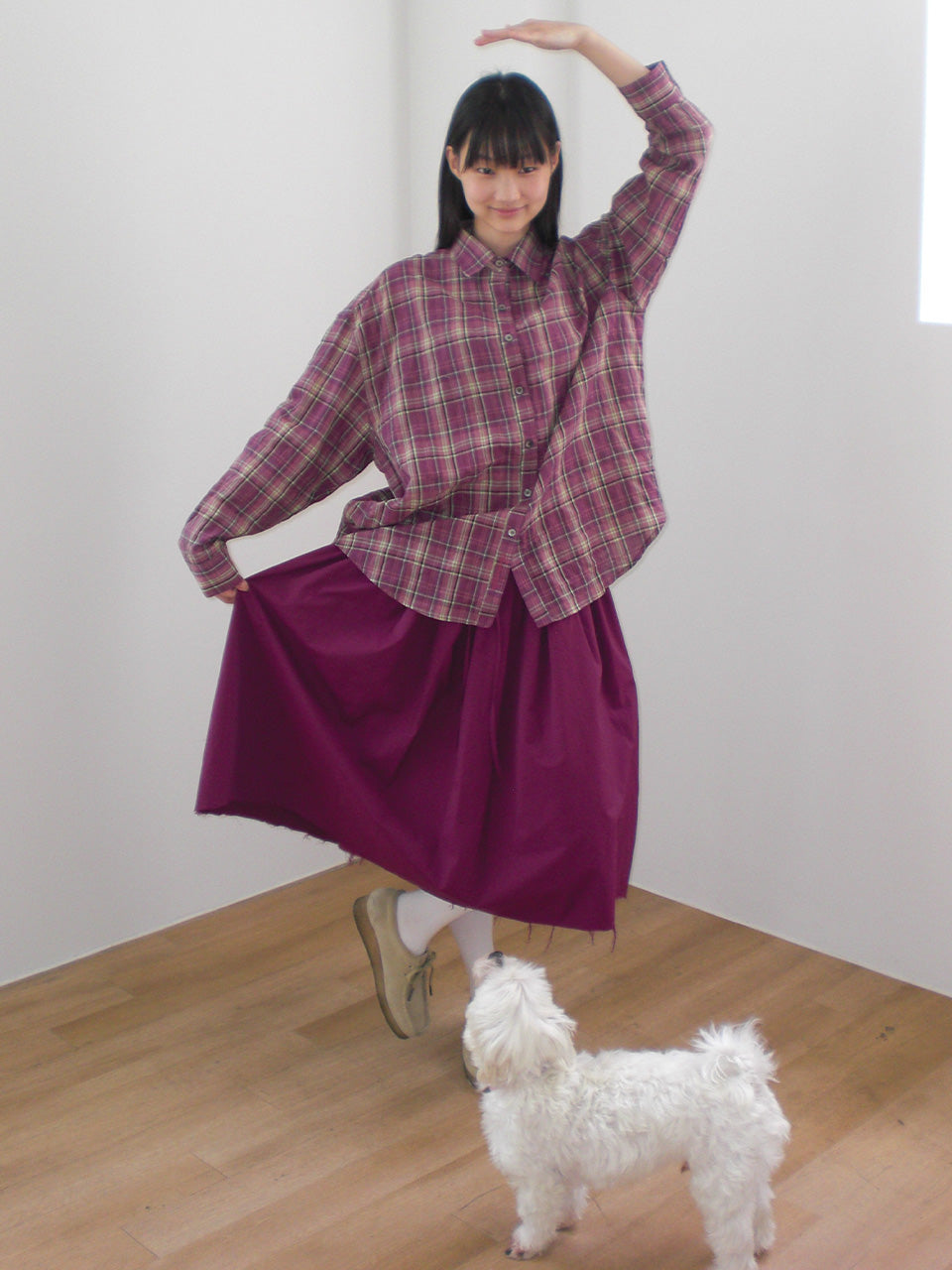 FUN FROM FUN Berry Check Overfit Shirt, Berry
