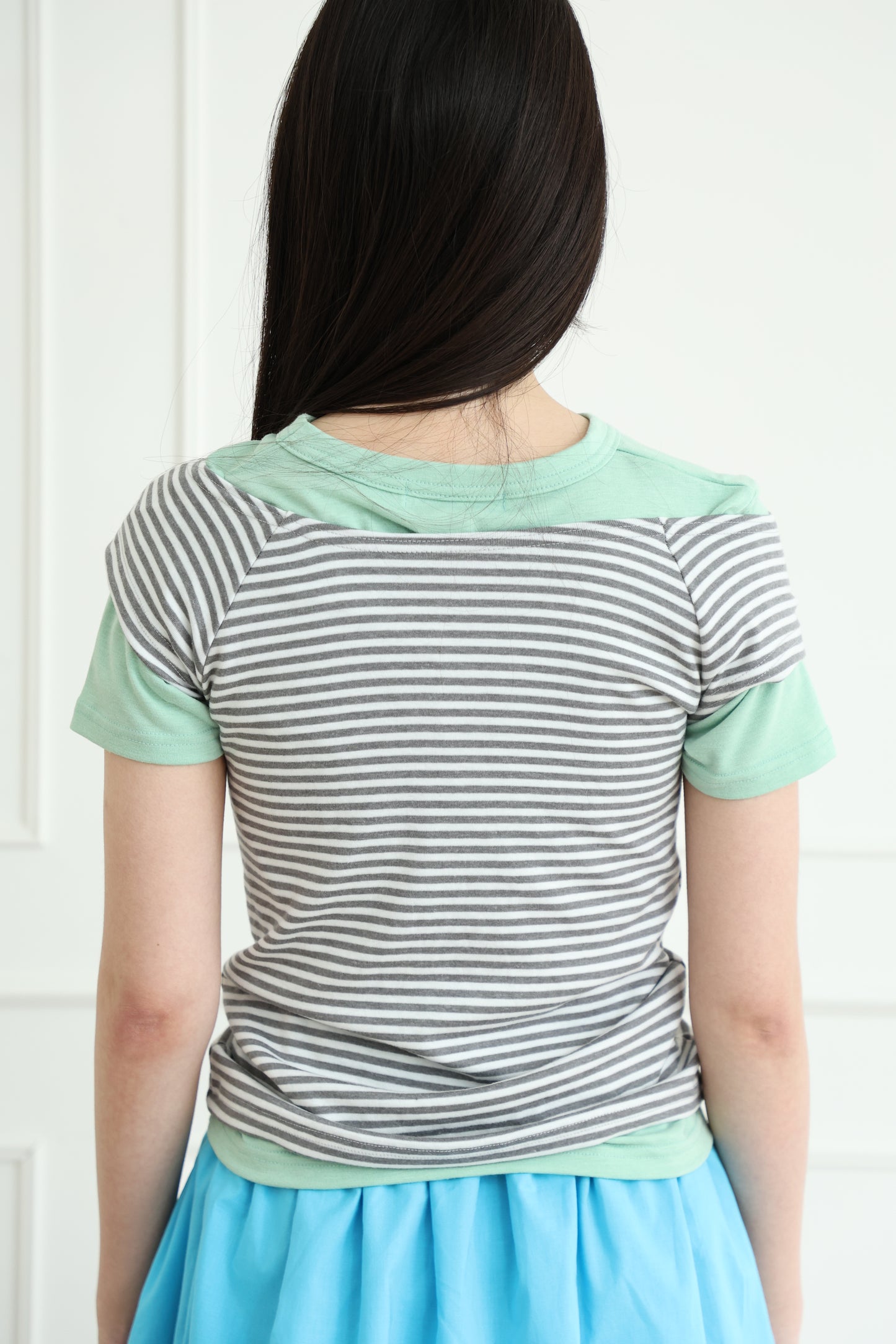 Button-up striped off-shoulder top