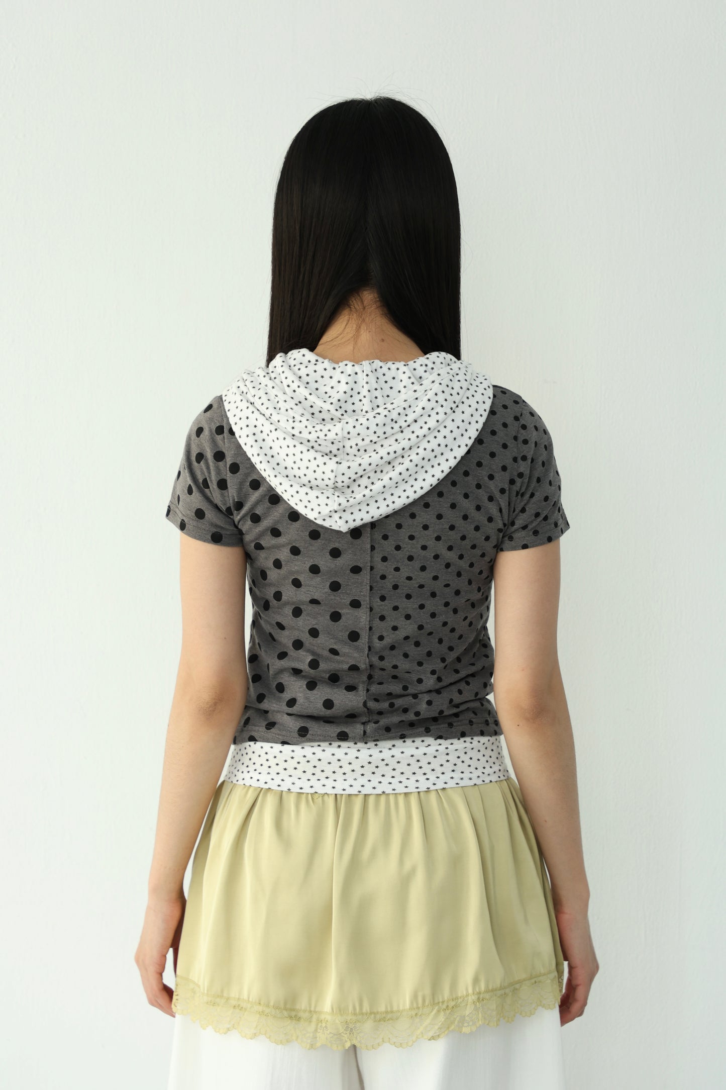polka dot patchwork short-sleeved top