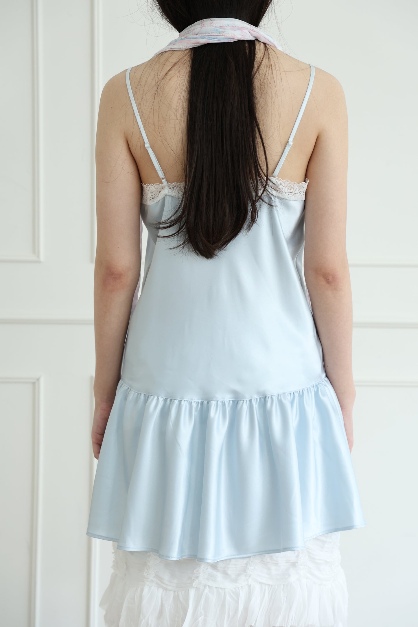 Thin-strap satin lace-trimmed camisole dress