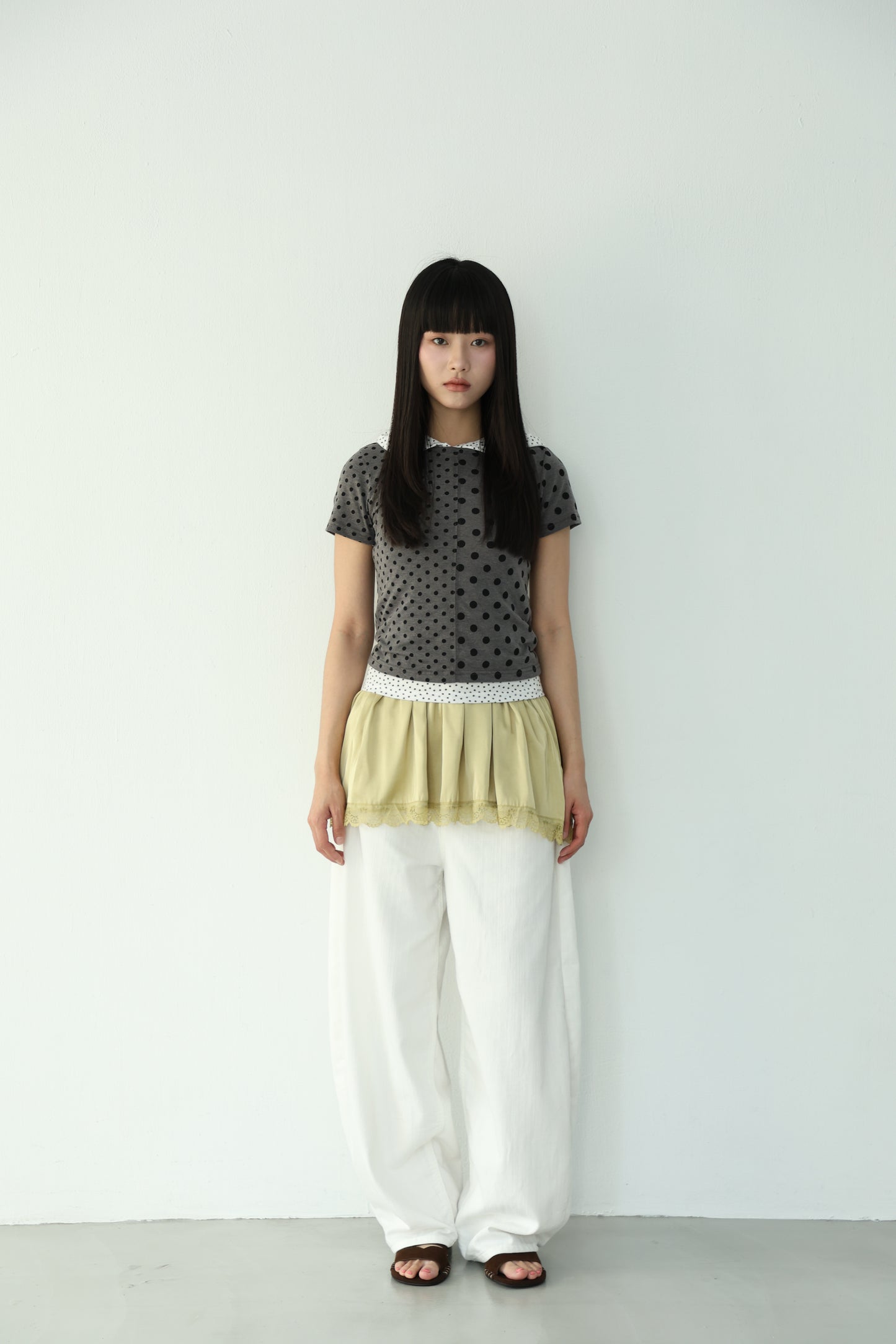 polka dot patchwork short-sleeved top