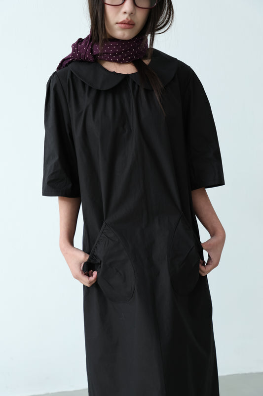 Cream Collar Pocket Dress
