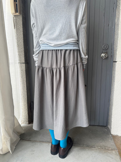 Draped Pocket Button Midi Skirt