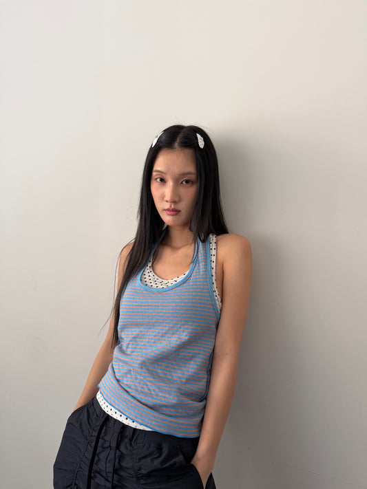 圓點條紋掛脖上衣