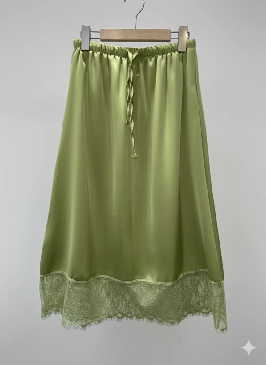 Lace Satin Midi Skirt
