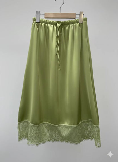 Lace Satin Midi Skirt