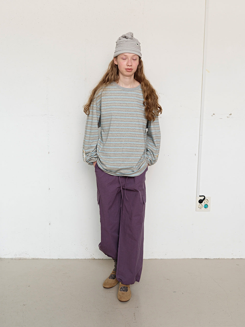 FUN FROM FUN Loose Fit Stripe Tee, Grey