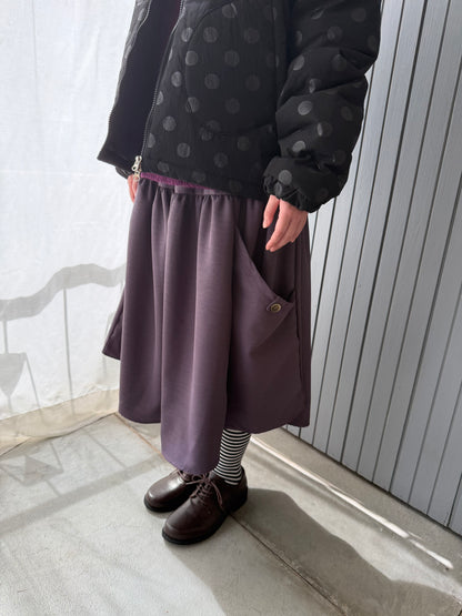 Draped Pocket Button Midi Skirt