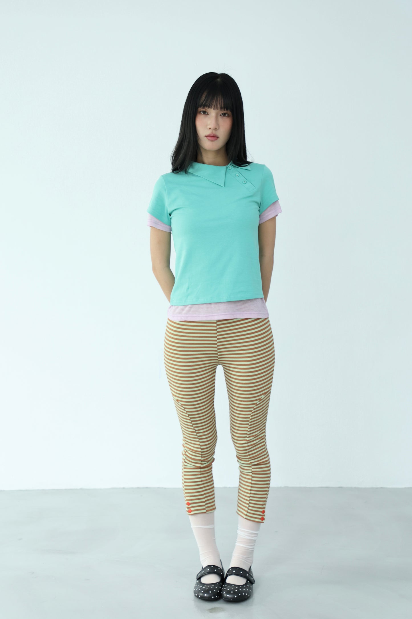 Candy-colored diagonal button polo shirt