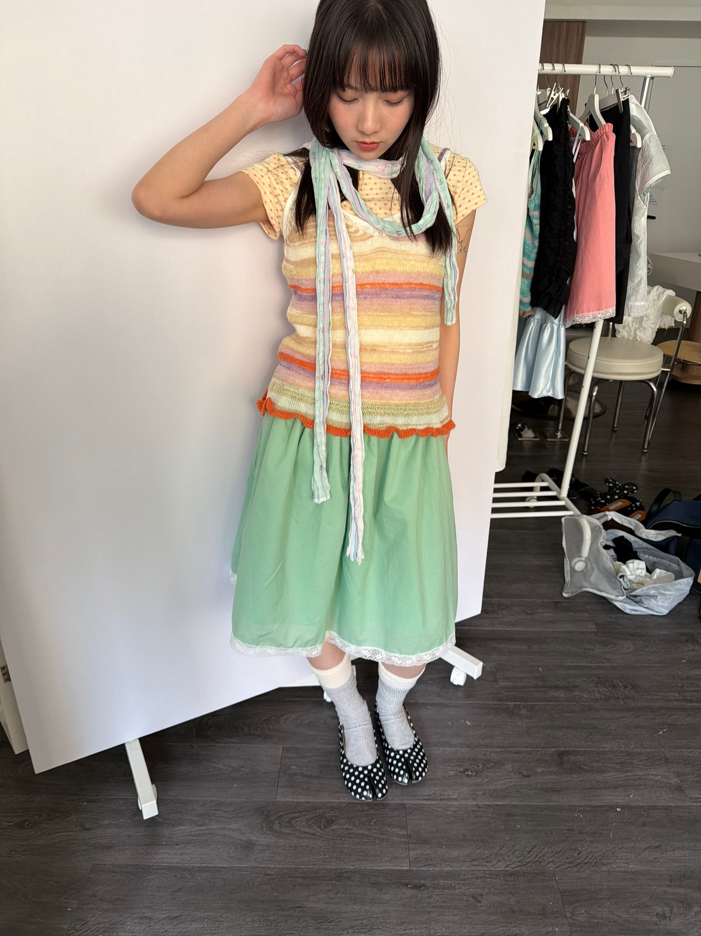 Knit striped spaghetti strap vest