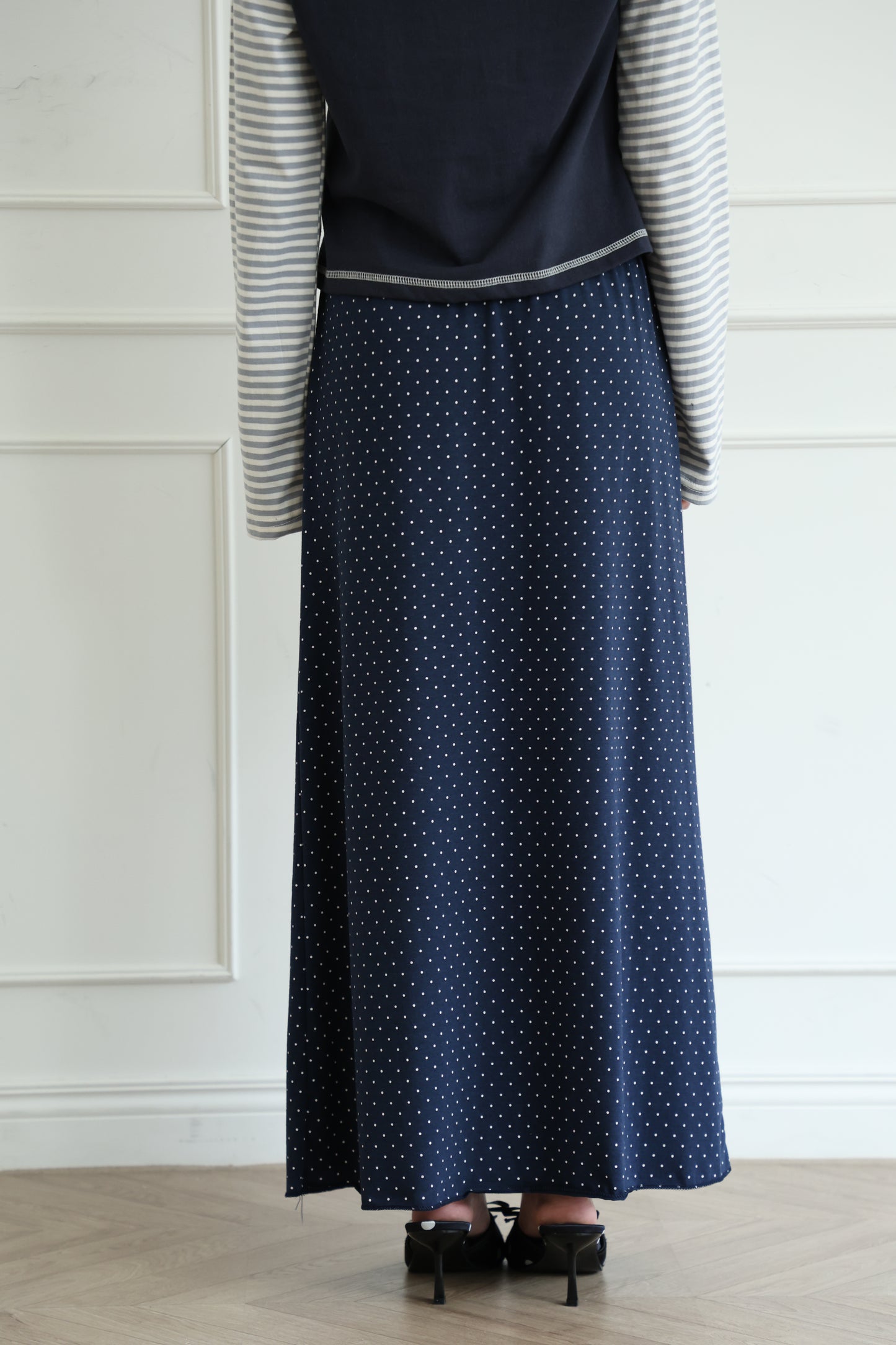 Elastic polka dot maxi dress