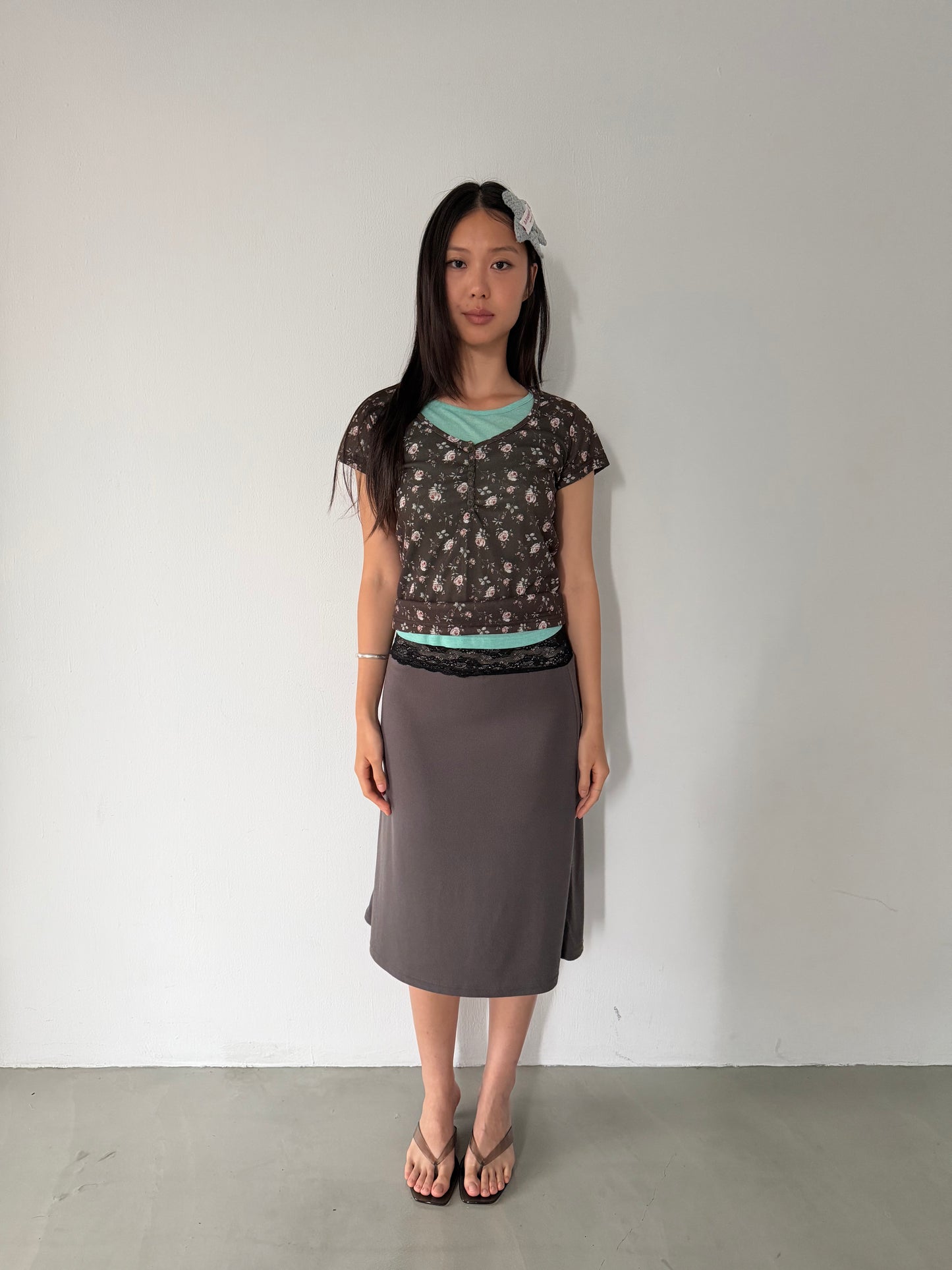 Lace cotton straight skirt