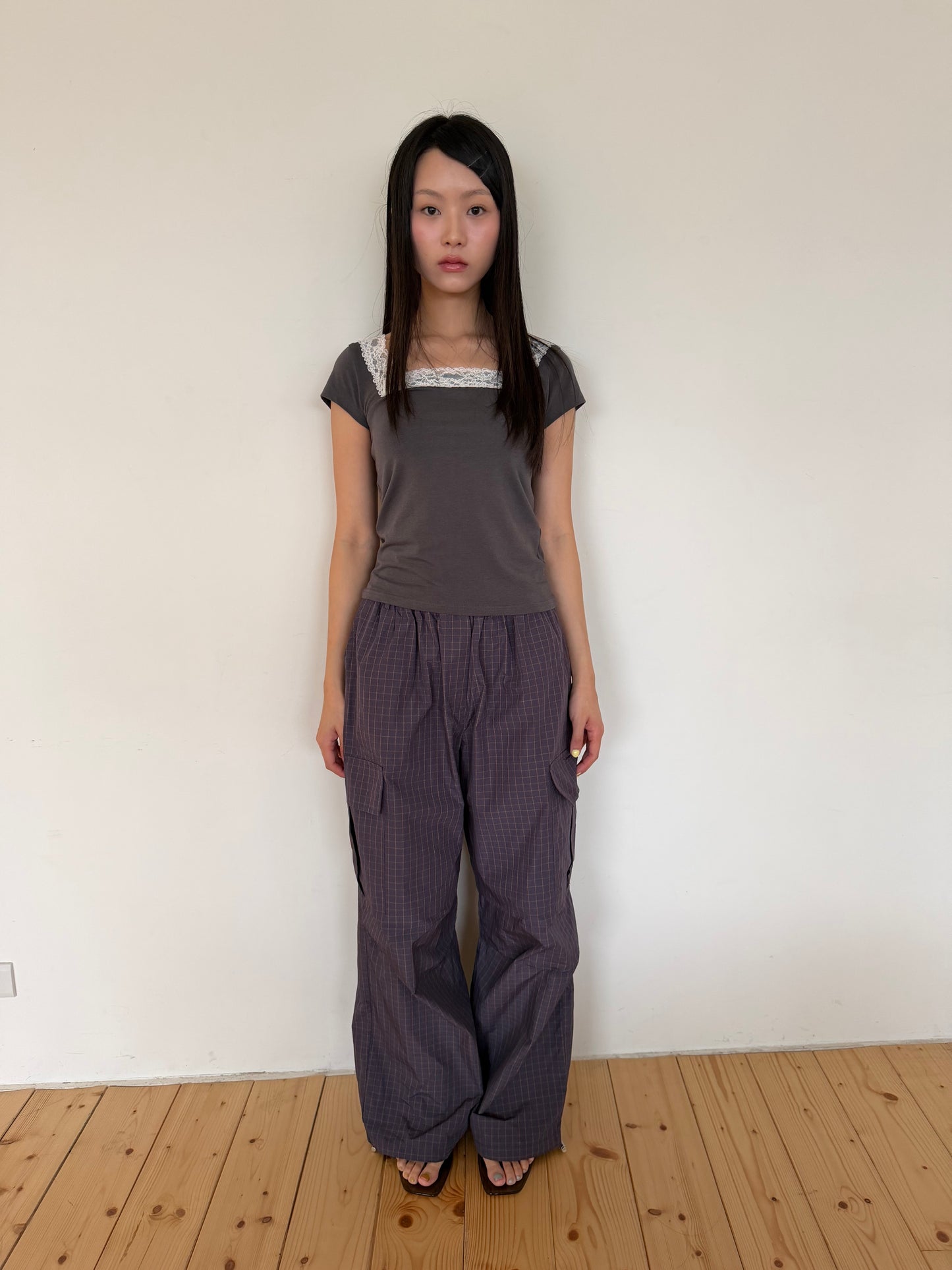 Layered Waist Grid Cargo Pants