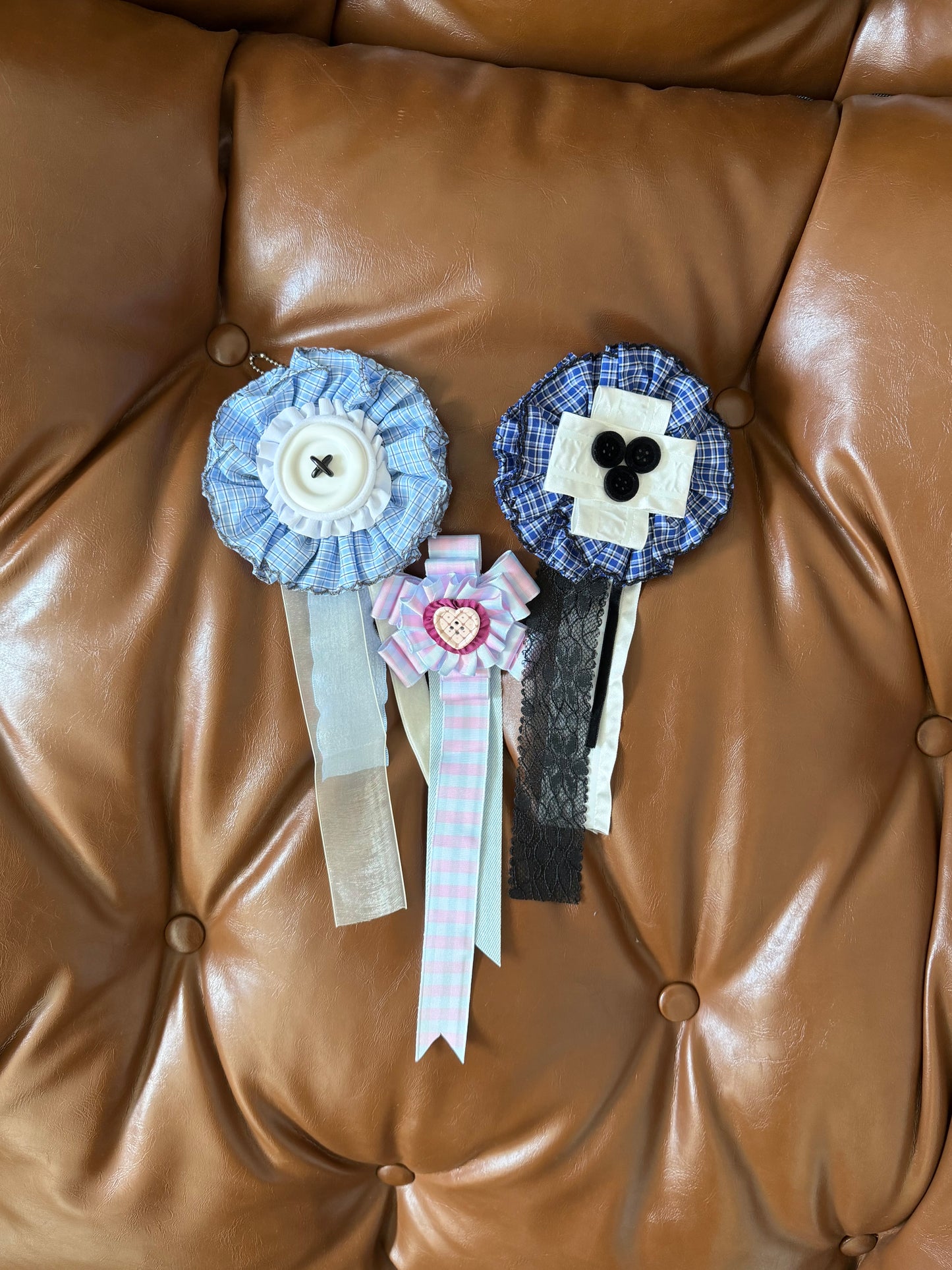 Ribbon, Lace, and Button Brooch