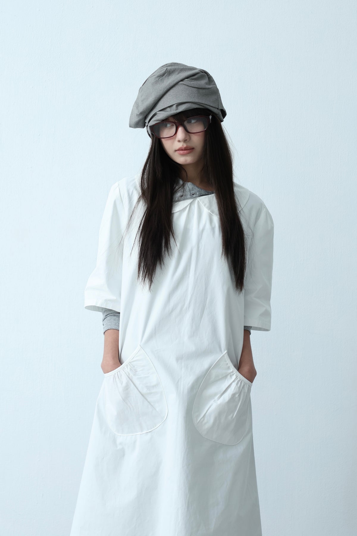 Cream Collar Pocket Dress