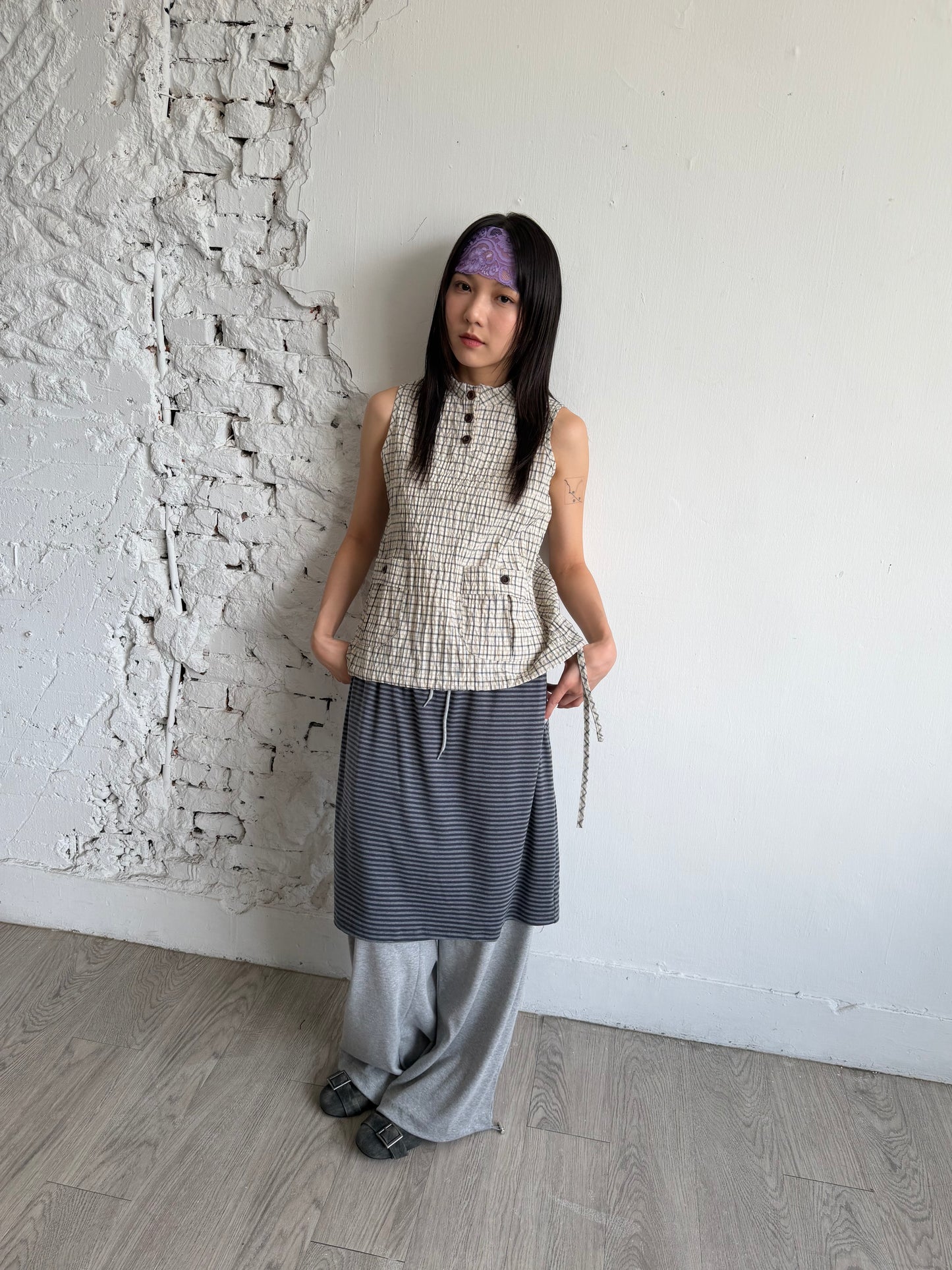 Faux two-piece striped cotton culottes