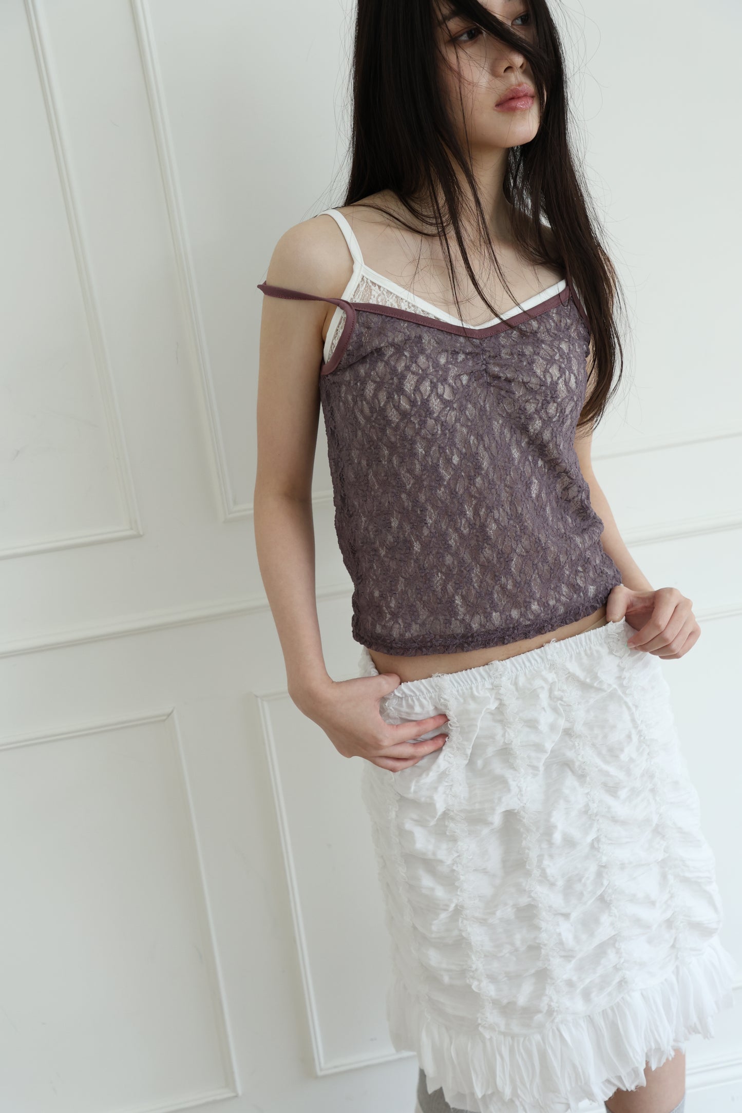 Lace sheer V-neck spaghetti strap vest