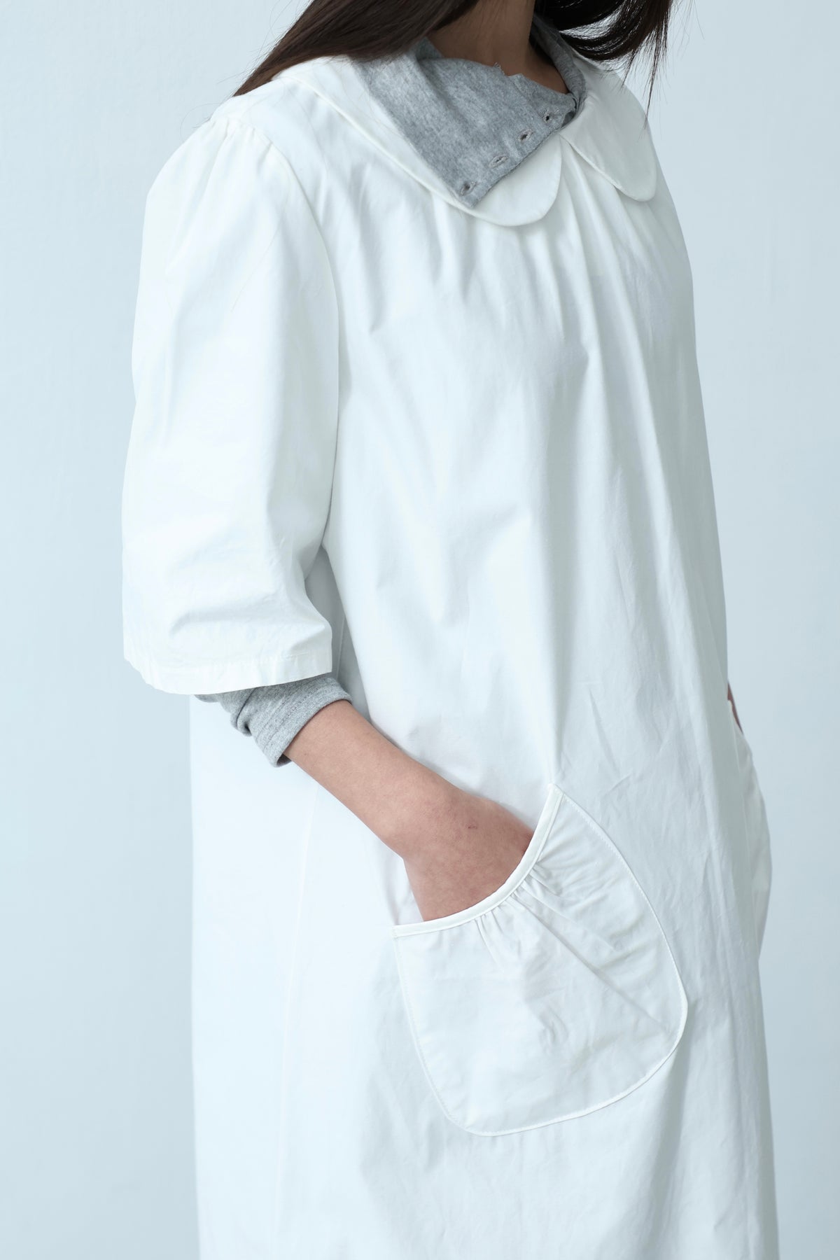 Cream Collar Pocket Dress