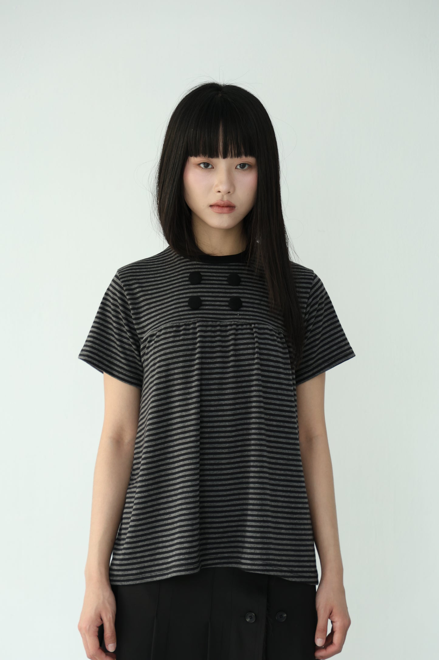 Striped loose button-down top