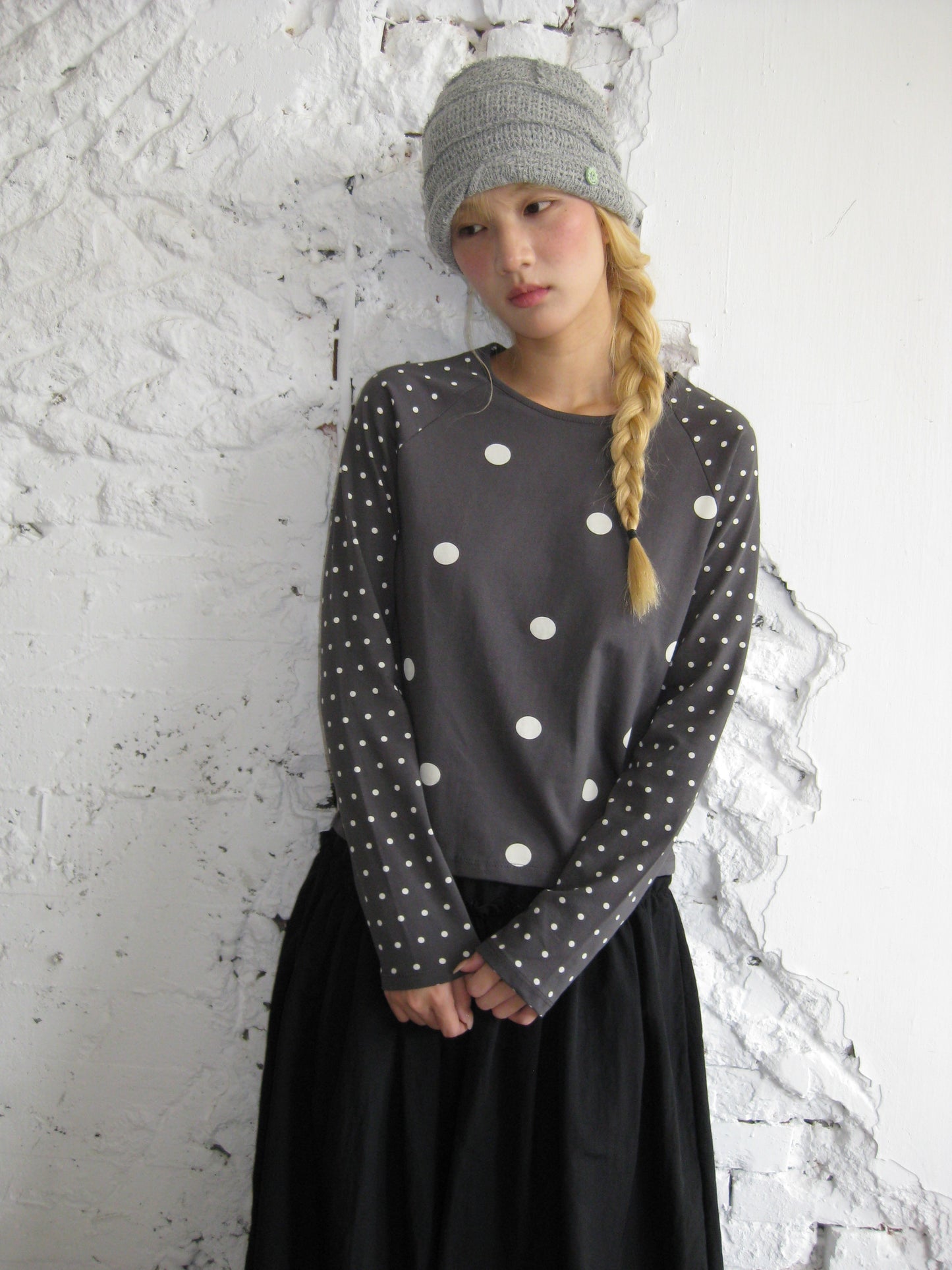 polka dot patchwork long-sleeved top