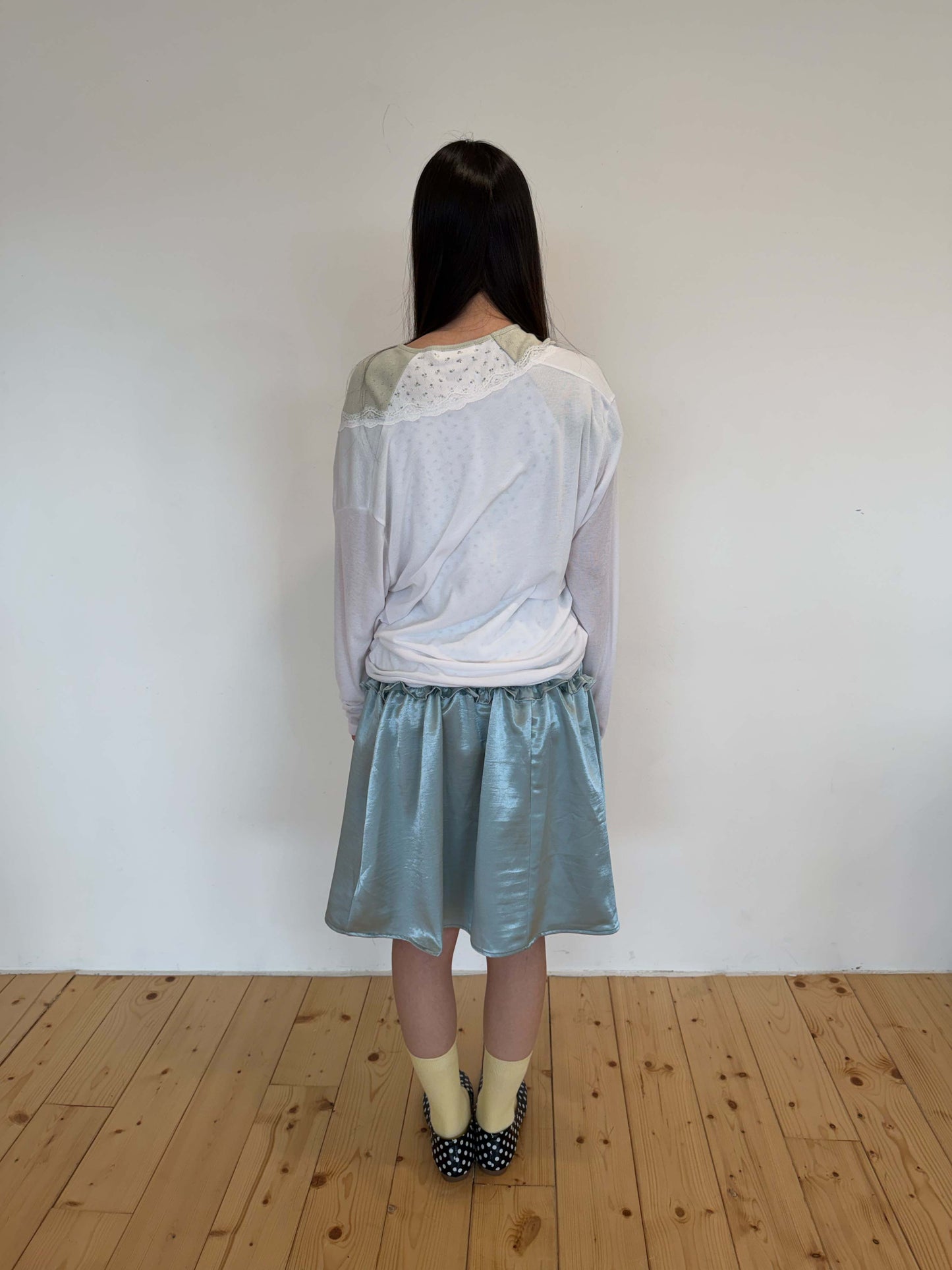 Satin pleated midi skirt