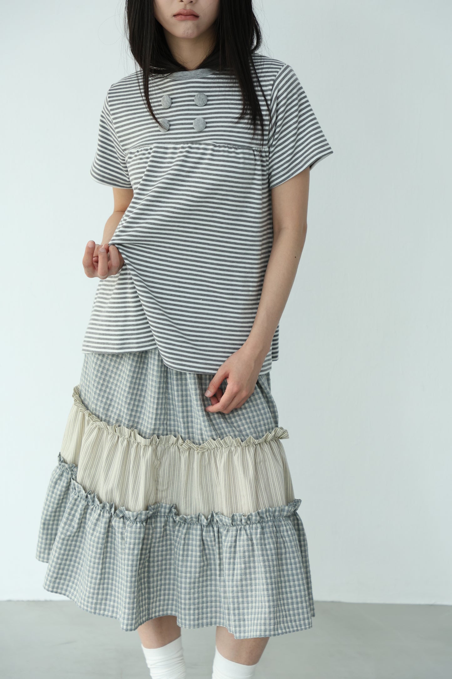 Striped loose button-down top
