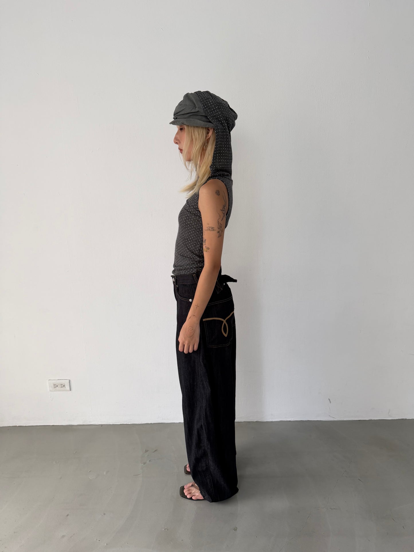 Polka Hood Sleeveless Top