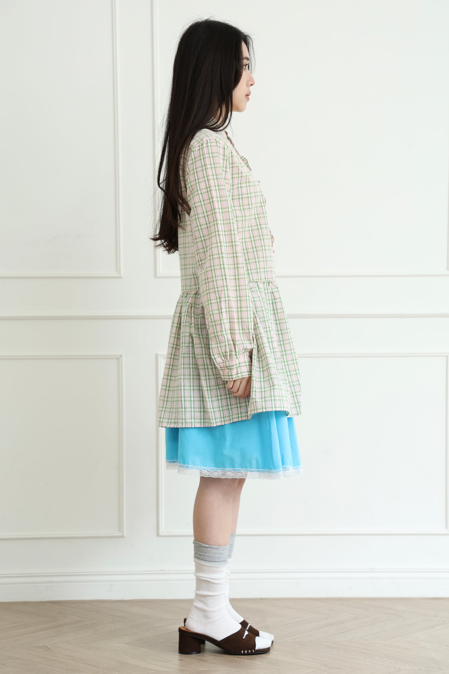 Plaid lace shirt dress