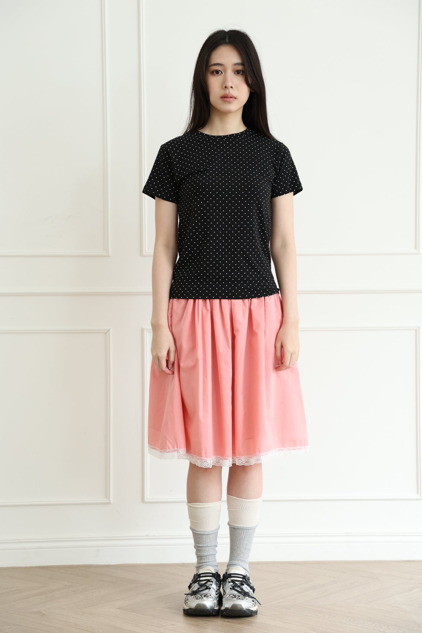 Basic polka dot short-sleeved top
