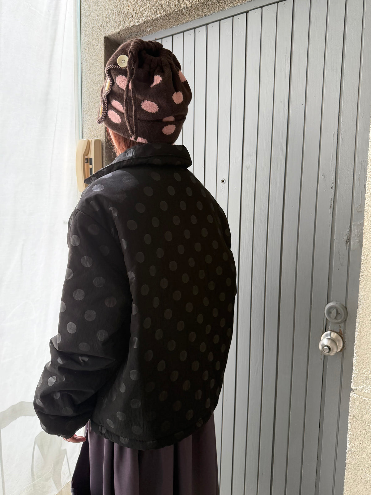polka dot quilted coat