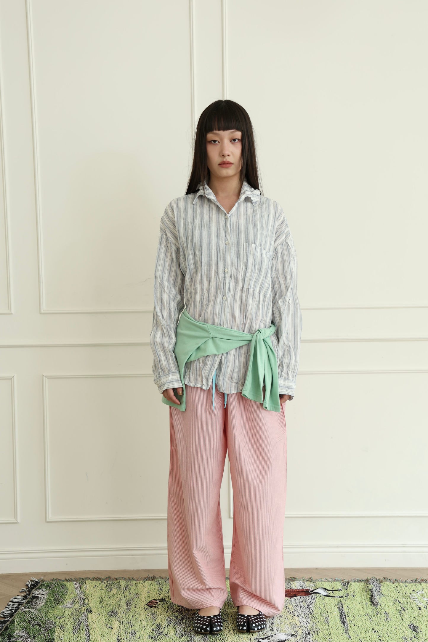 Striped loose straight leg pants