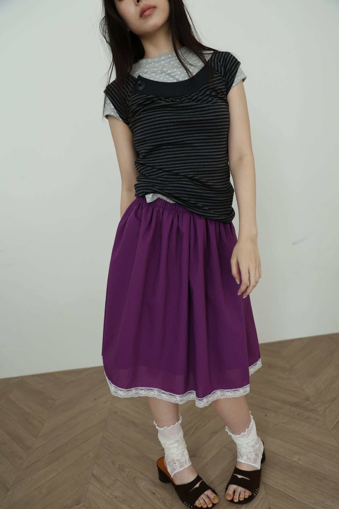 Button-up striped off-shoulder top