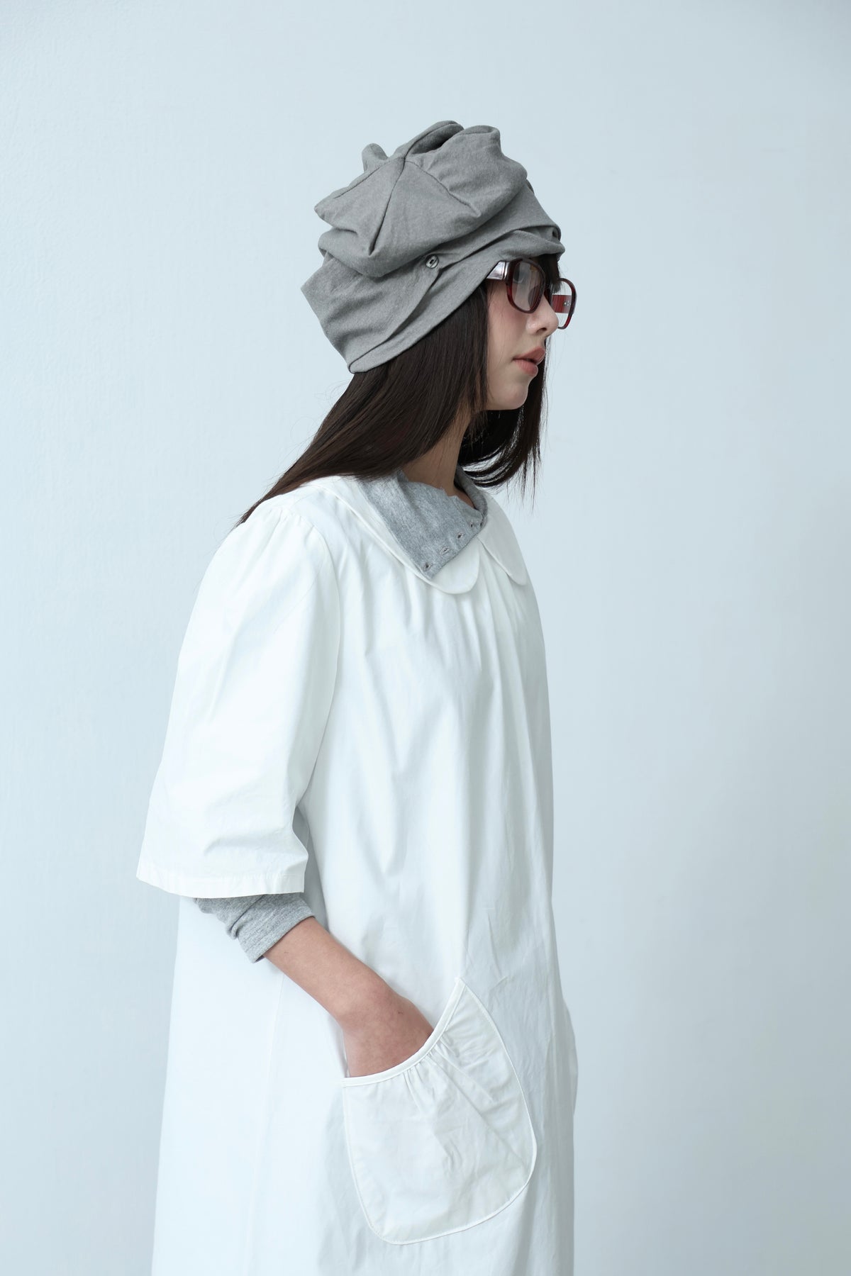 Cream Collar Pocket Dress