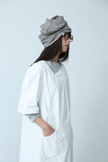 Cream Collar Pocket Dress
