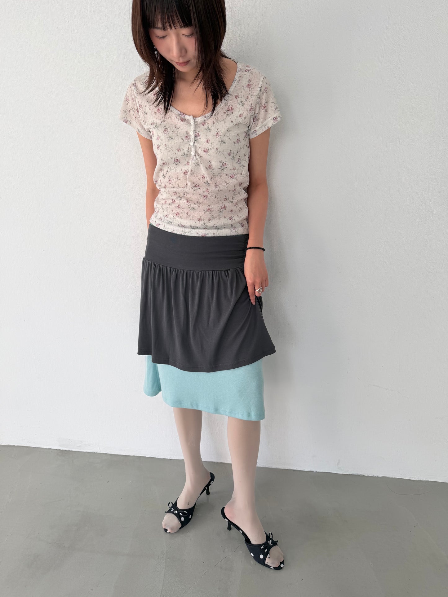 Floral Button Elastic Short-Sleeve