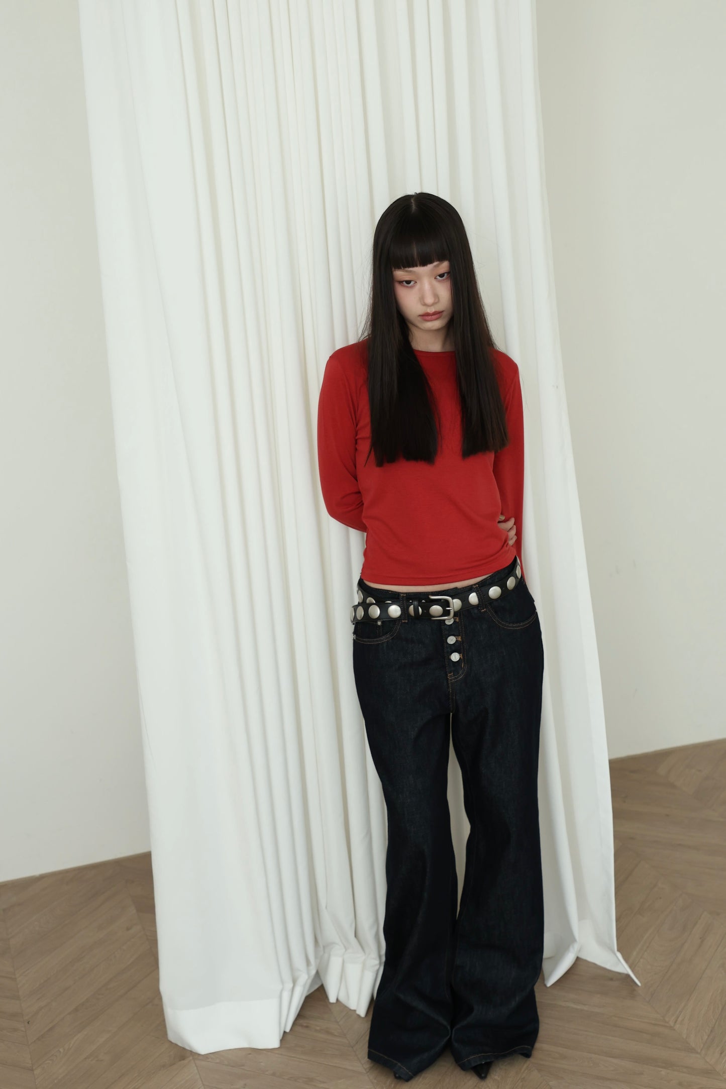 Button-up low-rise flared jeans