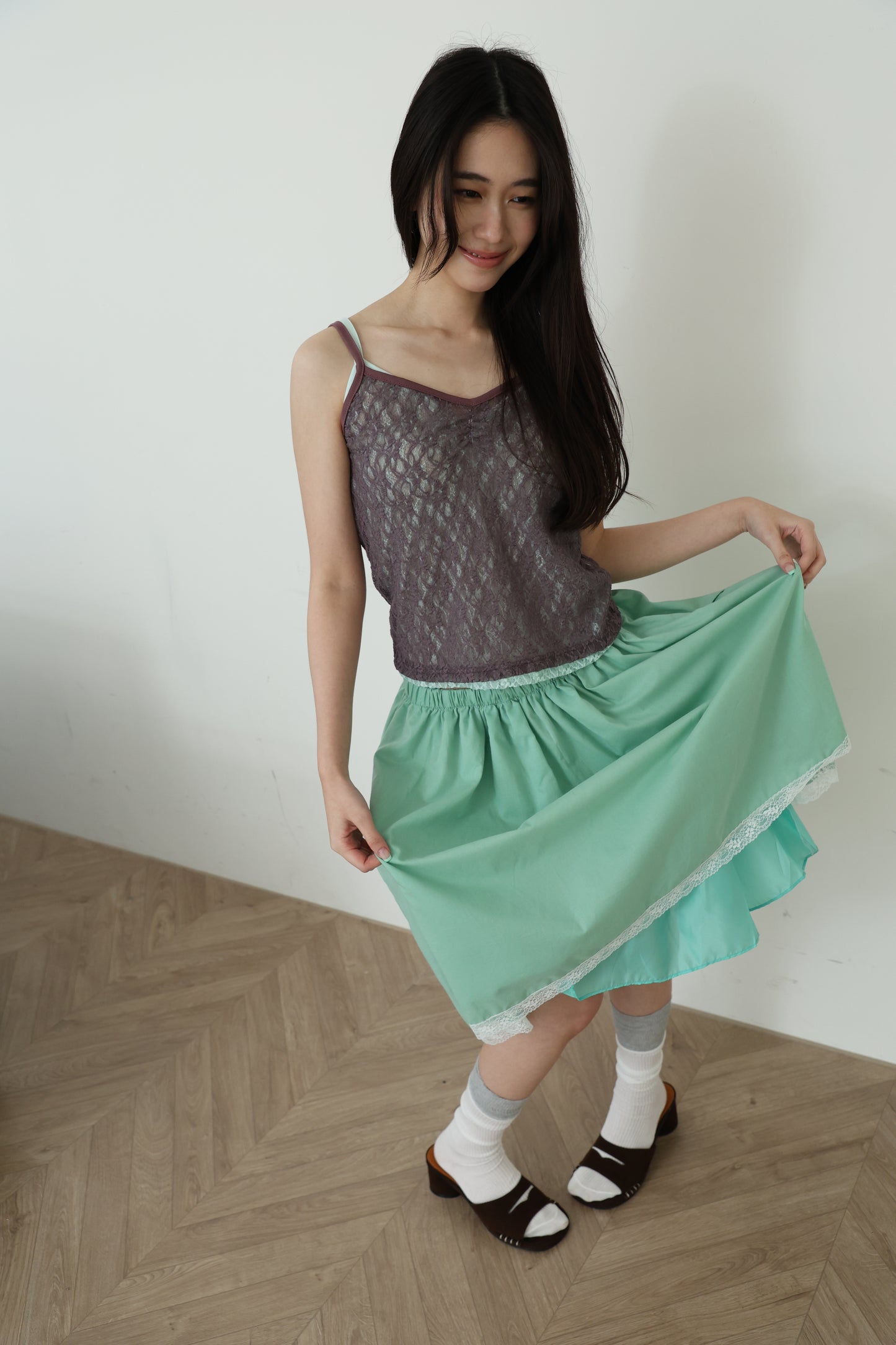 Lace sheer V-neck spaghetti strap vest